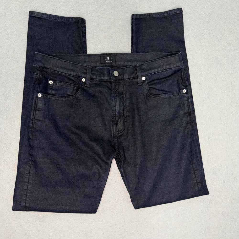 7 For All Mankind Jeans Mens 34 Black Coated Paxtyn Skinny Denim Pants Casual